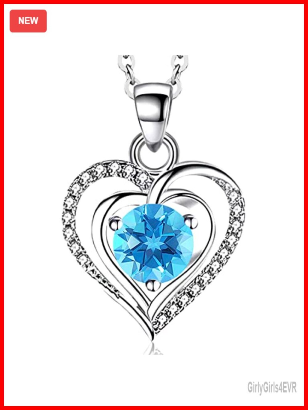 925 Sterling Silver Double Heart Birthstone Pendant Necklace